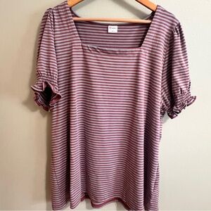 Mauve and Gray Striped Short Sleeve Top